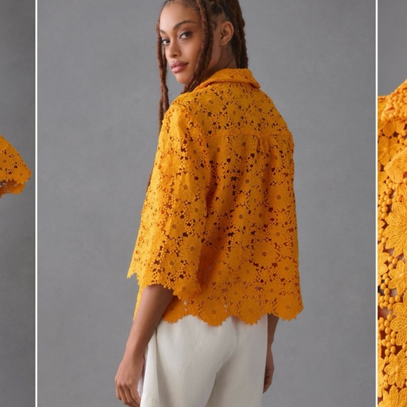 Lace half sleeve button down top Anthropologie, Maeve - Picture 1 of 2